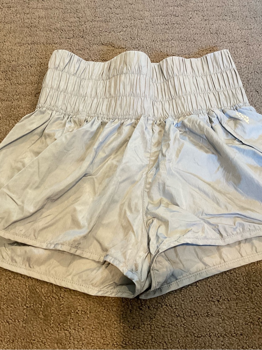 FP Movement by Free People Light Gray Smocked High-Waist Shorts